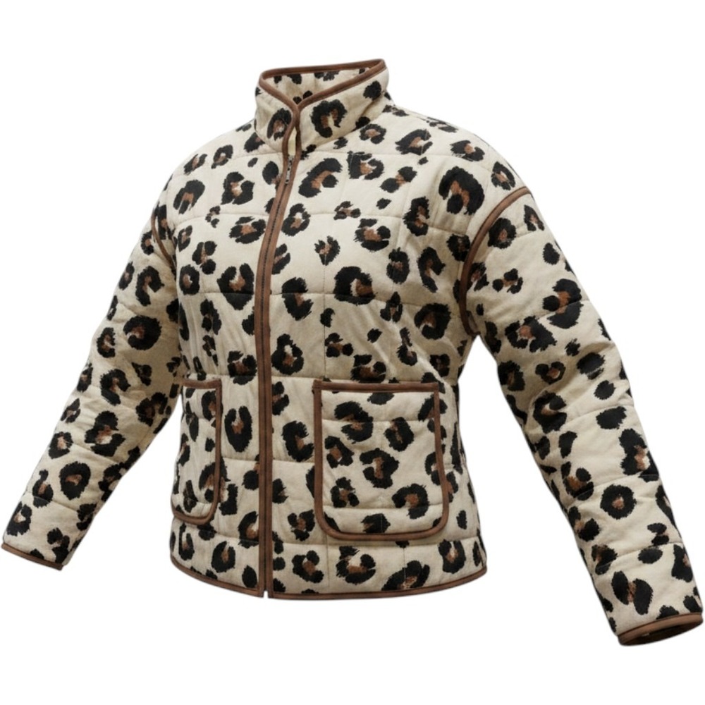 Entro Leopard Print Quilted Jacket Brown Cream Animal Print J28474 Womens Large